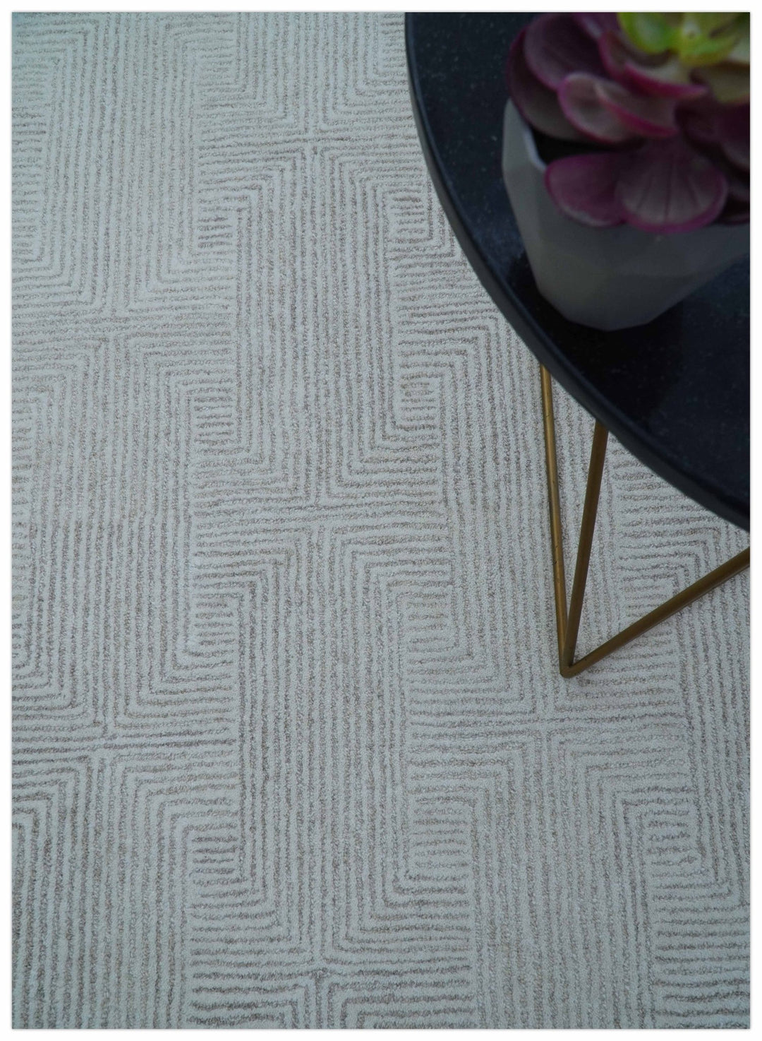 Custom Made White Beige Modern Style Hand Tufted Wool Area Rug - The Rug Decor