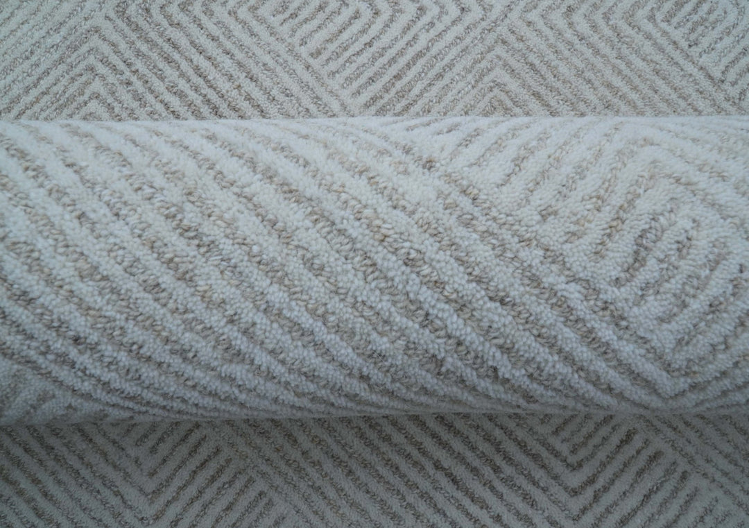 Custom Made White Beige Modern Style Hand Tufted Wool Area Rug - The Rug Decor