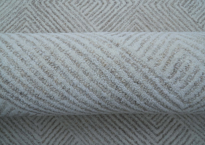Custom Made White Beige Modern Style Hand Tufted Wool Area Rug - The Rug Decor