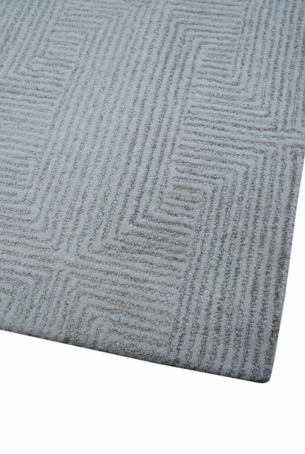 Custom Made White Beige Modern Style Hand Tufted Wool Area Rug - The Rug Decor