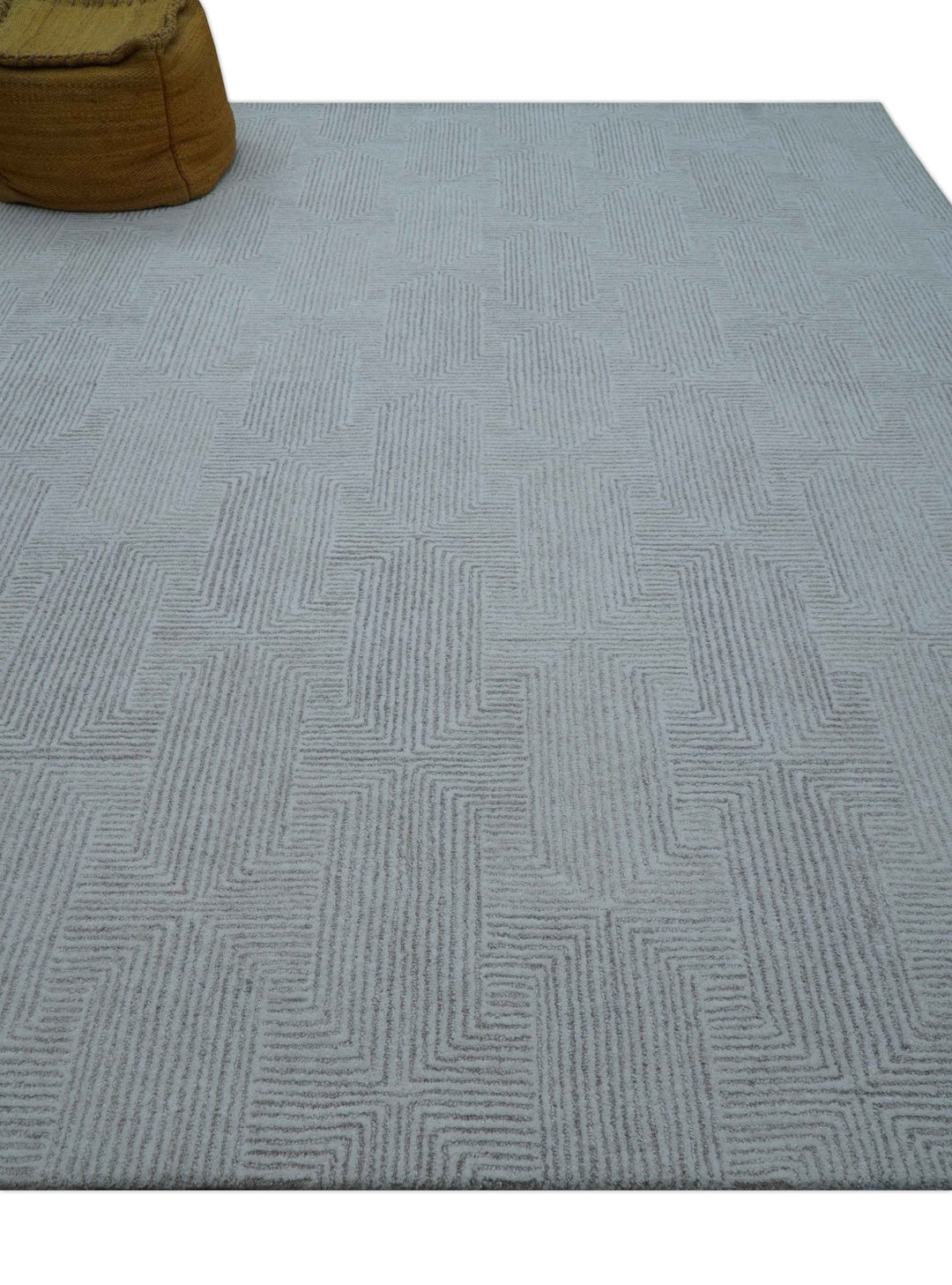 Custom Made White Beige Modern Style Hand Tufted Wool Area Rug - The Rug Decor