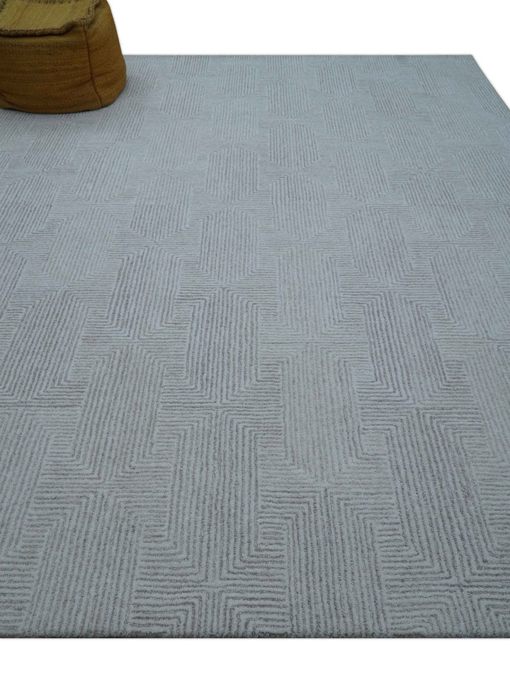 Custom Made White Beige Modern Style Hand Tufted Wool Area Rug - The Rug Decor