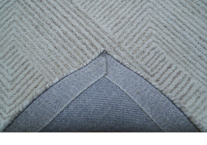 Custom Made White Beige Modern Style Hand Tufted Wool Area Rug - The Rug Decor