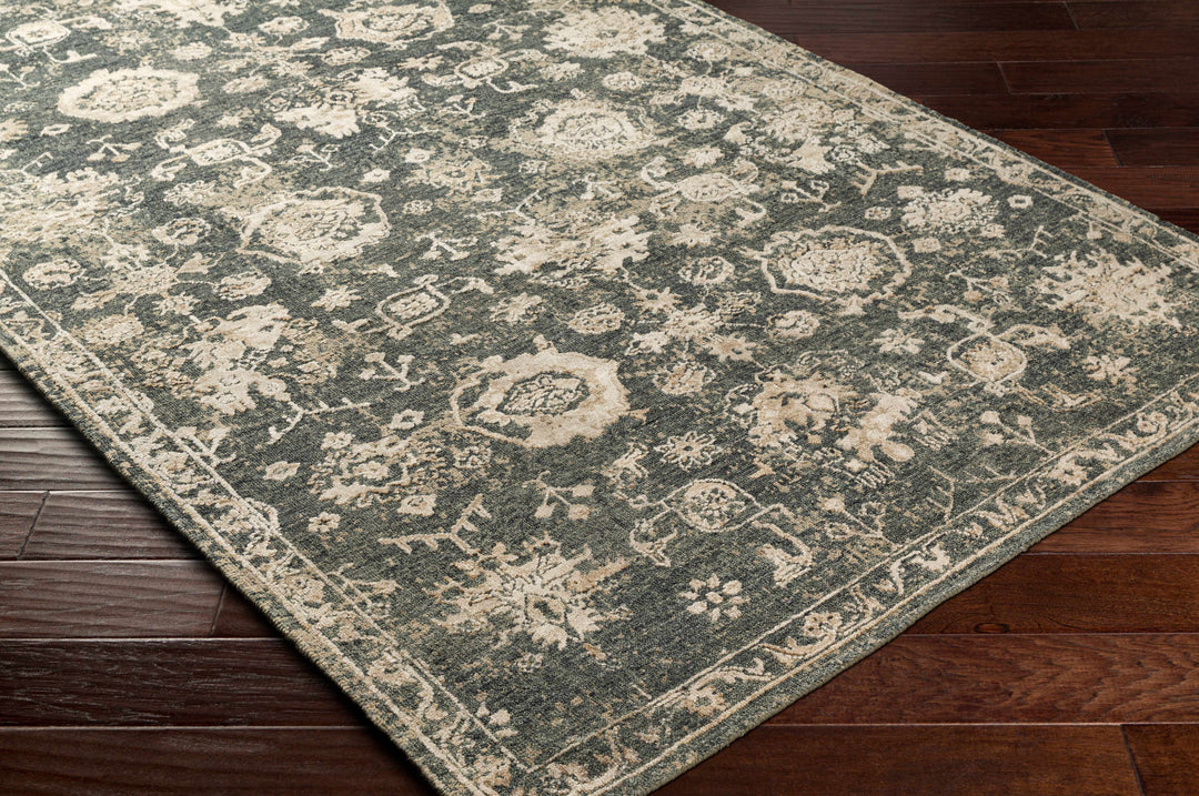 Cutlerville Traditional Floral Design Charcoal Hand Knotted Area Rug