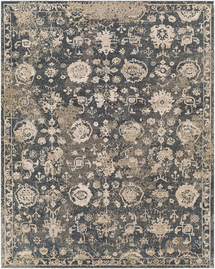 Cutlerville Traditional Floral Design Charcoal Hand Knotted Area Rug