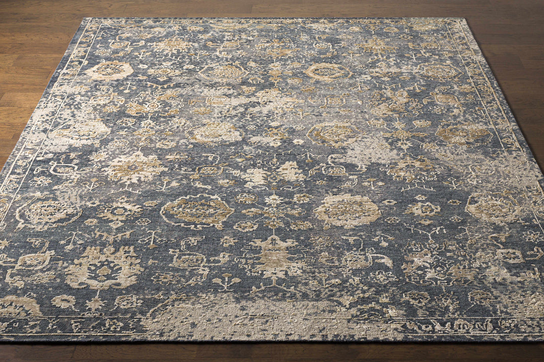 Cutlerville Traditional Floral Design Charcoal Hand Knotted Area Rug