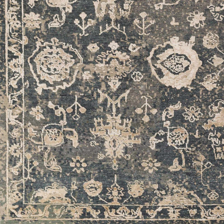 Cutlerville Traditional Floral Design Charcoal Hand Knotted Area Rug