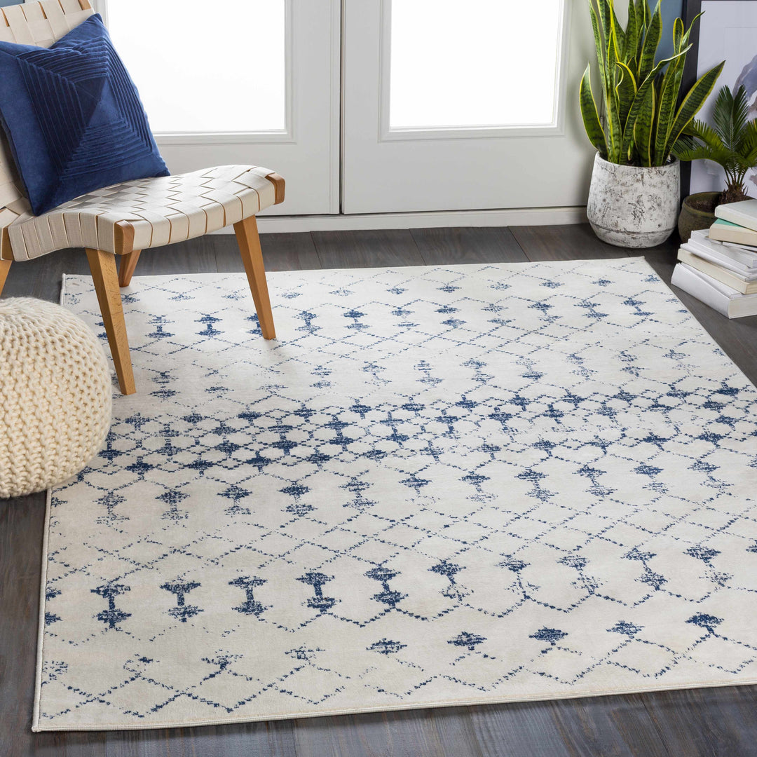 Cowaramup Modern Style Ivory And Blue Area Rug