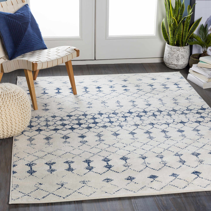 Cowaramup Modern Style Ivory And Blue Area Rug