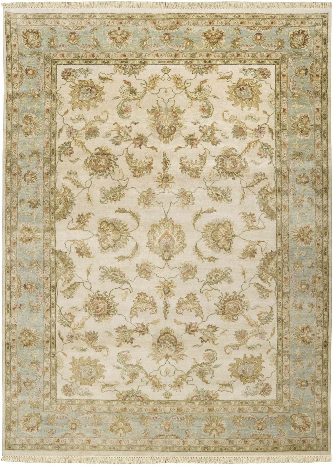 Dahlonega Hand Knotted Beige And Blue Traditional Style Area Rug - The Rug Decor