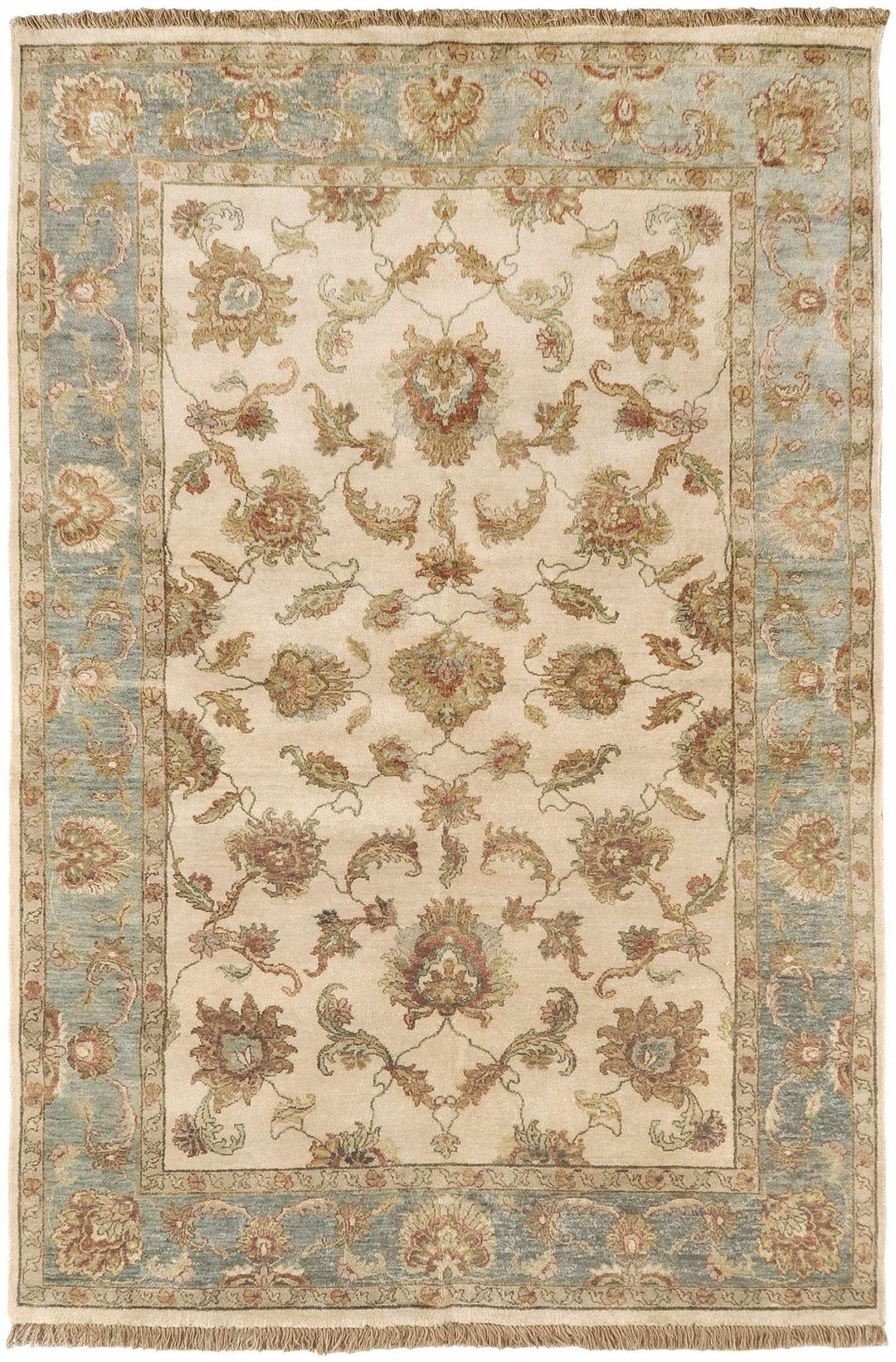 Dahlonega Hand Knotted Beige And Blue Traditional Style Area Rug - The Rug Decor