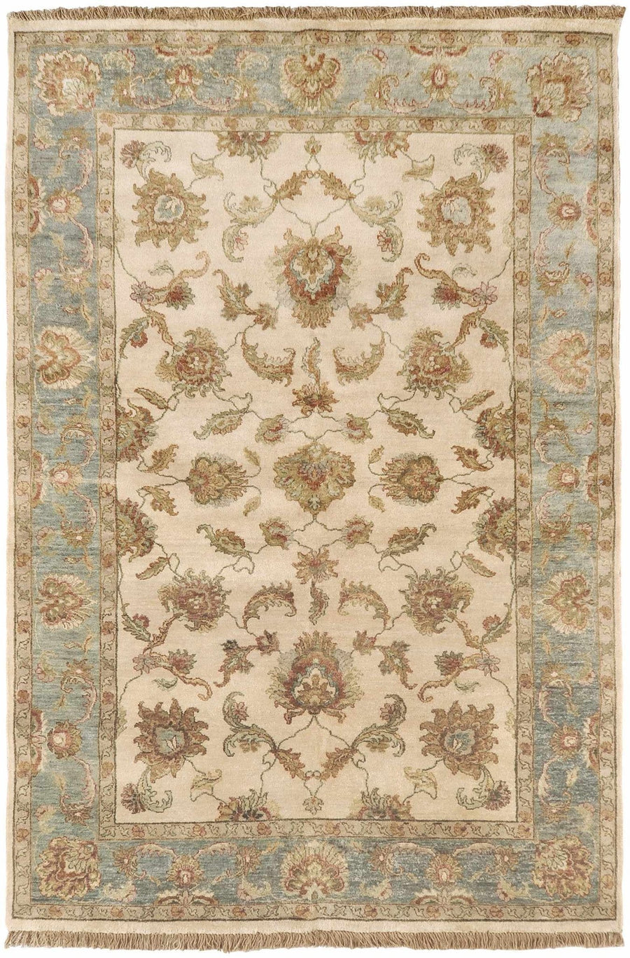 Dahlonega Hand Knotted Beige And Blue Traditional Style Area Rug - The Rug Decor