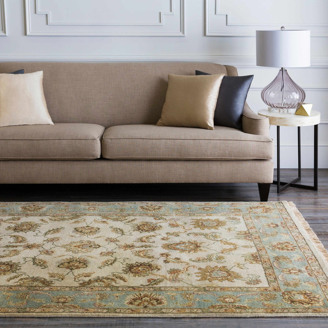 Dahlonega Hand Knotted Beige And Blue Traditional Style Area Rug - The Rug Decor