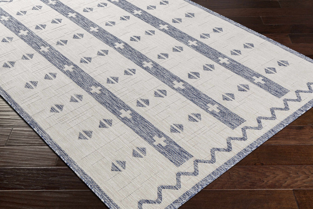 Dapitan Bohemian Global Design Navy And Cream Indoor & Outdoor Rug - The Rug Decor