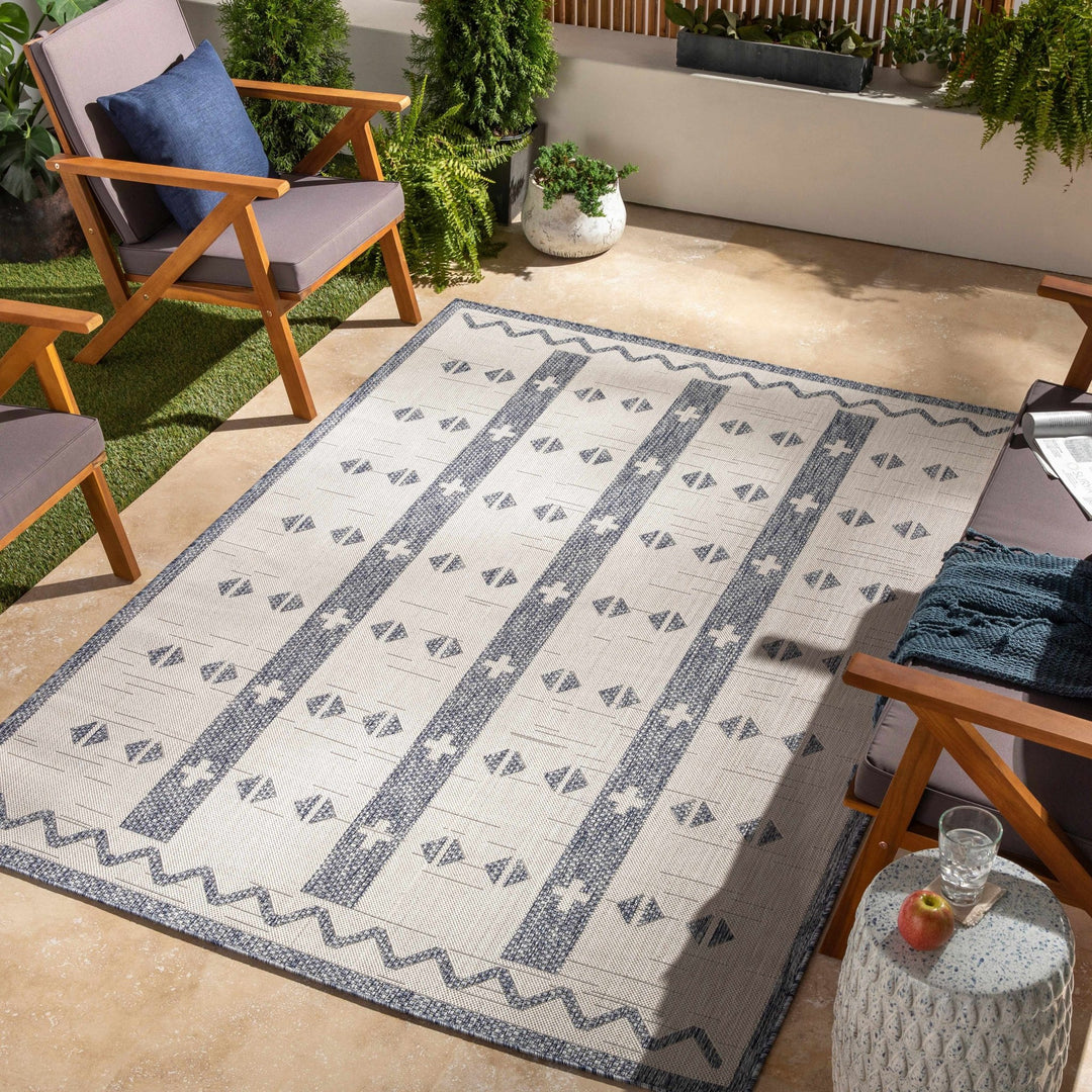 Dapitan Bohemian Global Design Navy And Cream Indoor & Outdoor Rug - The Rug Decor
