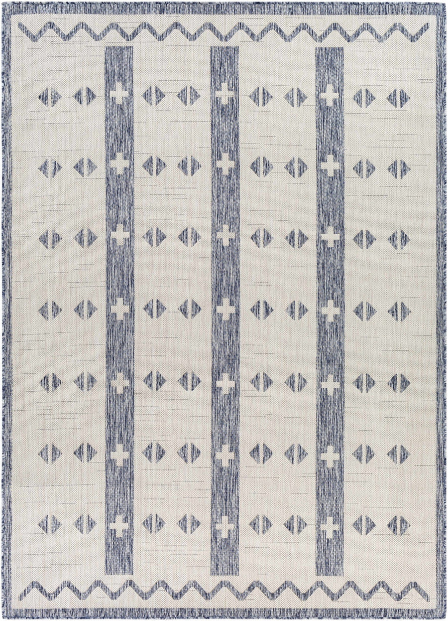 Dapitan Bohemian Global Design Navy And Cream Indoor & Outdoor Rug - The Rug Decor