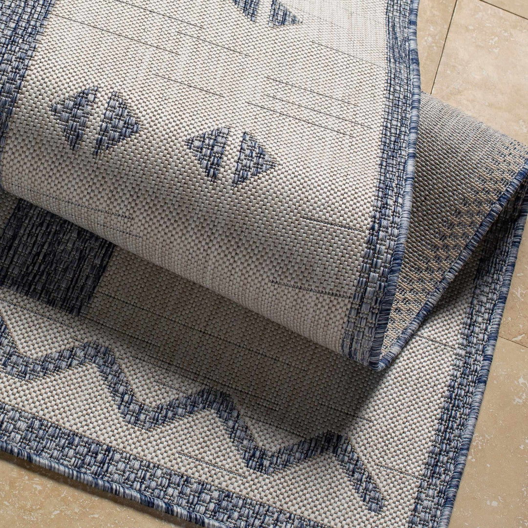 Dapitan Bohemian Global Design Navy And Cream Indoor & Outdoor Rug - The Rug Decor