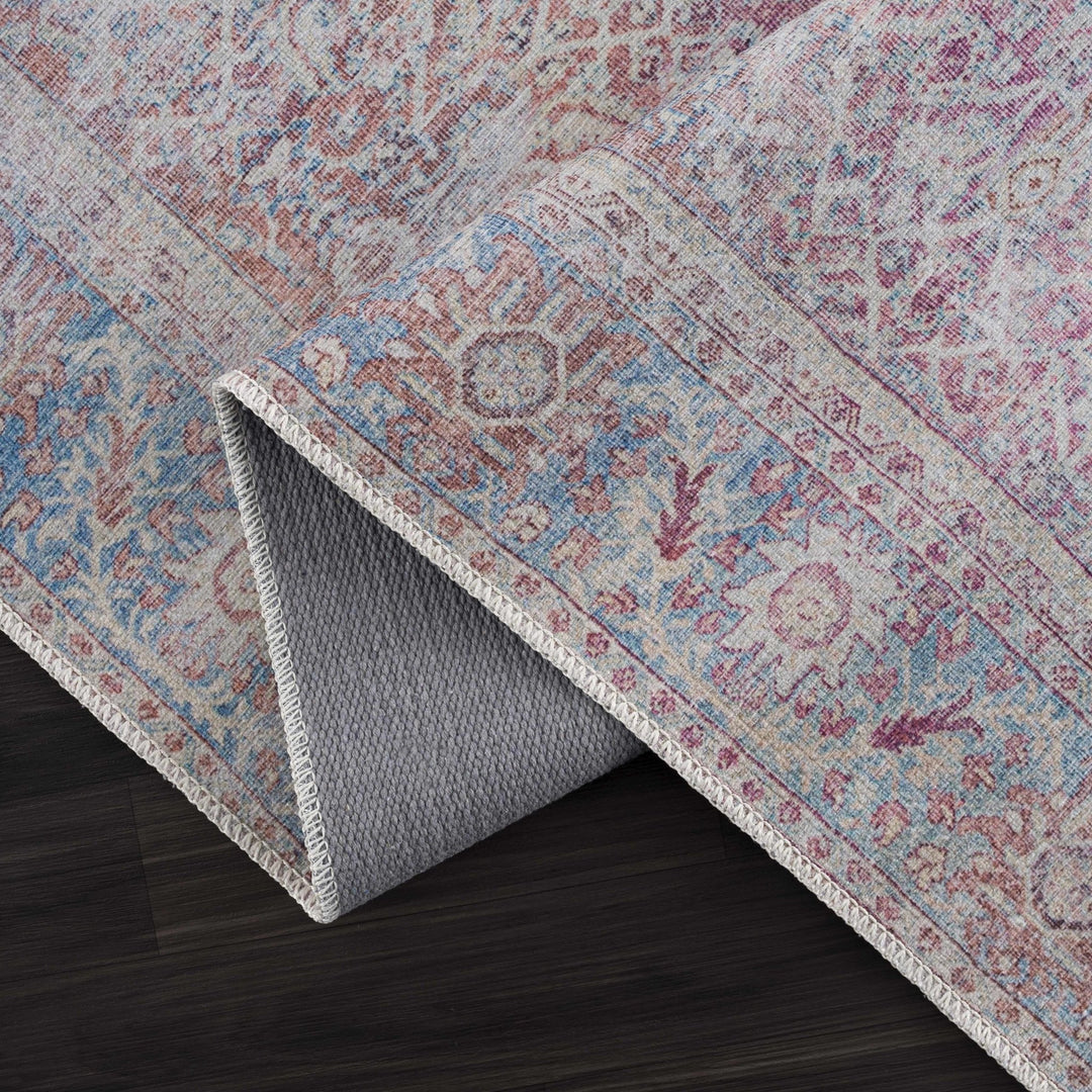 Dare washed out Traditional Style Pink And Blue Washable Rug - The Rug Decor