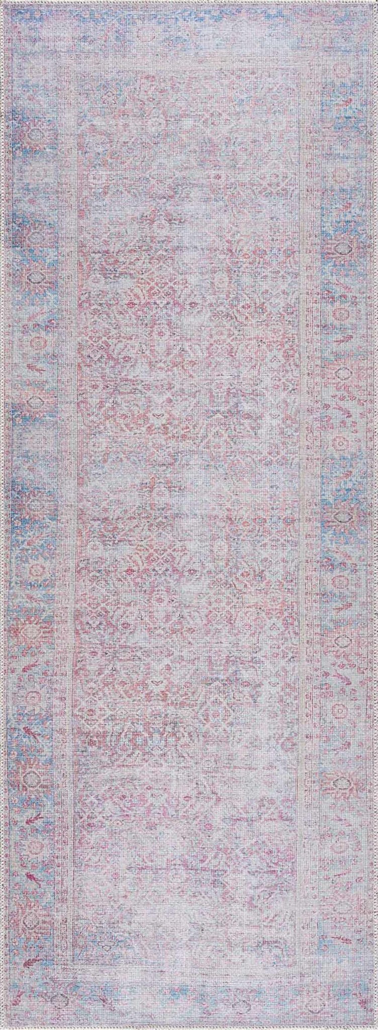 Dare washed out Traditional Style Pink And Blue Washable Rug - The Rug Decor