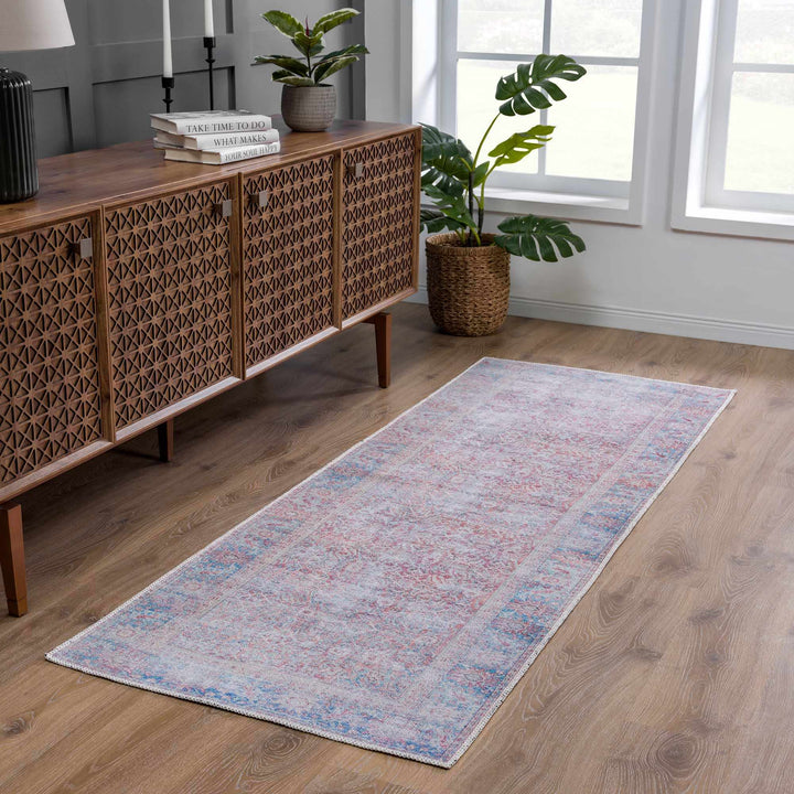 Dare washed out Traditional Style Pink And Blue Washable Rug - The Rug Decor
