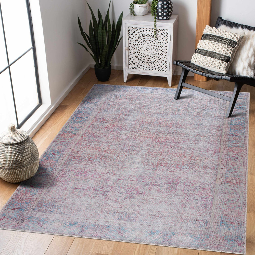 Dare washed out Traditional Style Pink And Blue Washable Rug - The Rug Decor