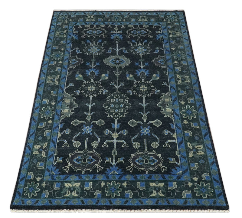 Dark Blue and Beige 5.6x8.6 Hand Knotted Traditional Oushak wool area rug - The Rug Decor