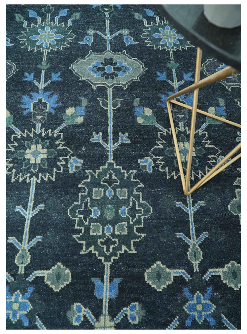 Dark Blue and Beige 5.6x8.6 Hand Knotted Traditional Oushak wool area rug - The Rug Decor