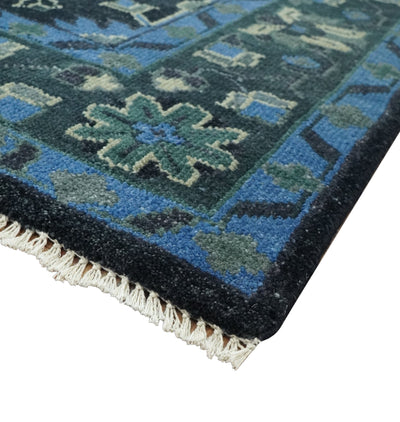 Dark Blue and Beige 5.6x8.6 Hand Knotted Traditional Oushak wool area rug - The Rug Decor