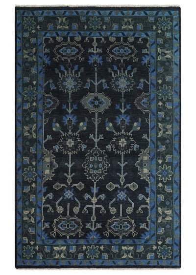 Dark Blue and Beige 5.6x8.6 Hand Knotted Traditional Oushak wool area rug - The Rug Decor