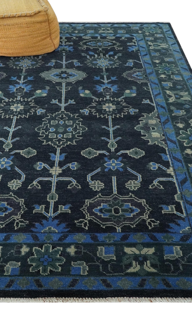 Dark Blue and Beige 5.6x8.6 Hand Knotted Traditional Oushak wool area rug - The Rug Decor