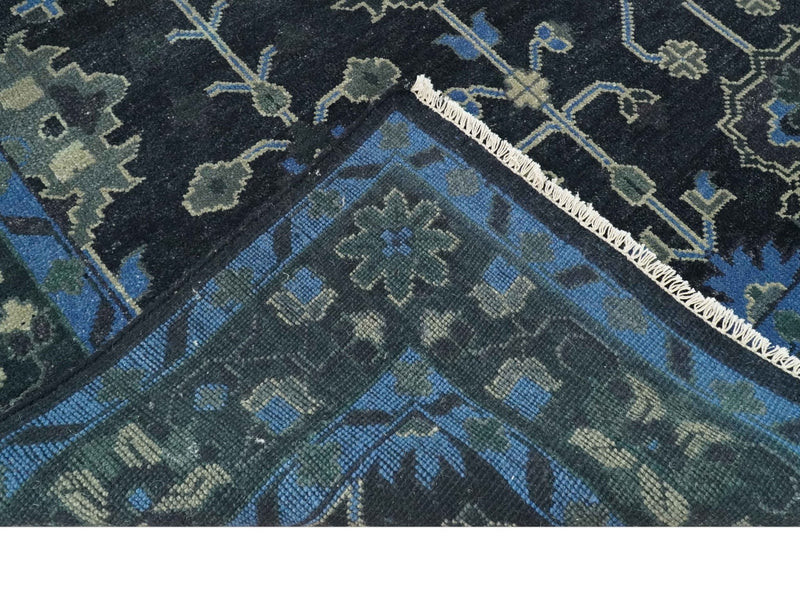 Dark Blue and Beige 5.6x8.6 Hand Knotted Traditional Oushak wool area rug - The Rug Decor