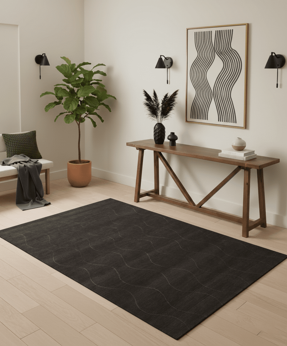 Dark Brown and Ivory Modern Stripes Pattern Hand knotted 5x7 wool and Art Silk Area Rug - The Rug Decor