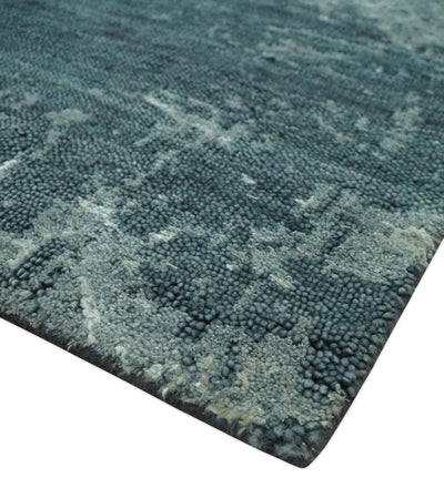 Dark Teal, Gray and Silver Modern Abstract Hand Knotted 5x8 wool Area Rug - The Rug Decor