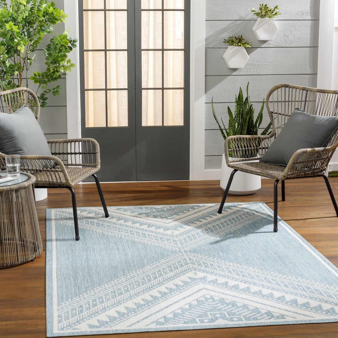 Deana Modern Geometric Design Blue And Ivory Rug - The Rug Decor