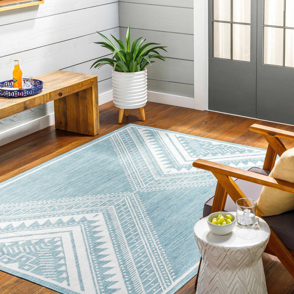 Deana Modern Geometric Design Blue And Ivory Rug - The Rug Decor