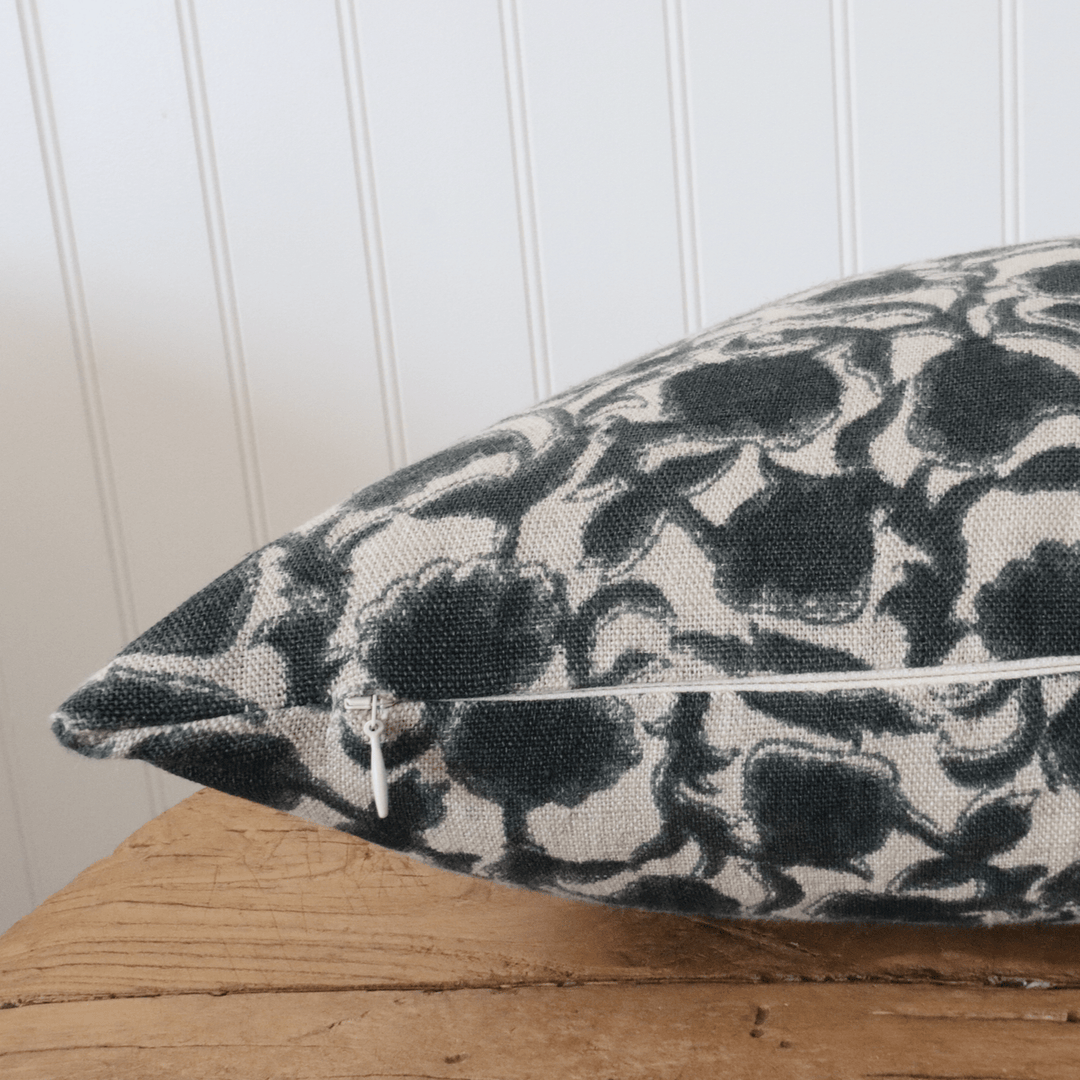 Della Hand Block Print Pillow Cover | Deep Black Linen - The Rug Decor