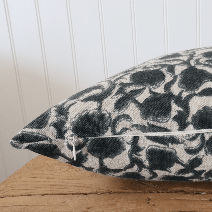 Della Hand Block Print Pillow Cover | Deep Black Linen - The Rug Decor