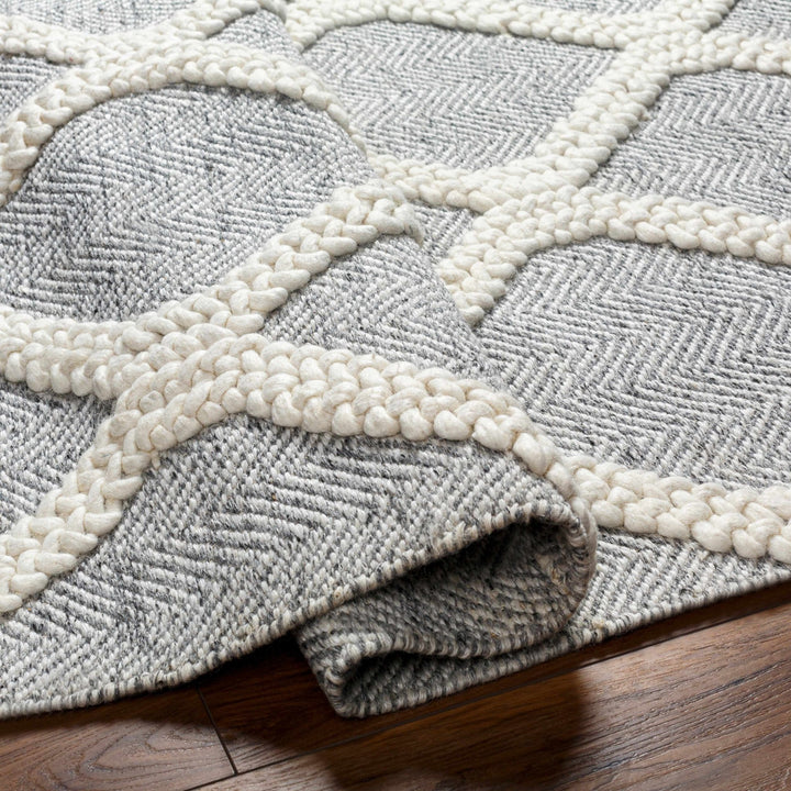 Della Trellis Pattern Ivory & Gray Hand Woven Wool Rug - The Rug Decor