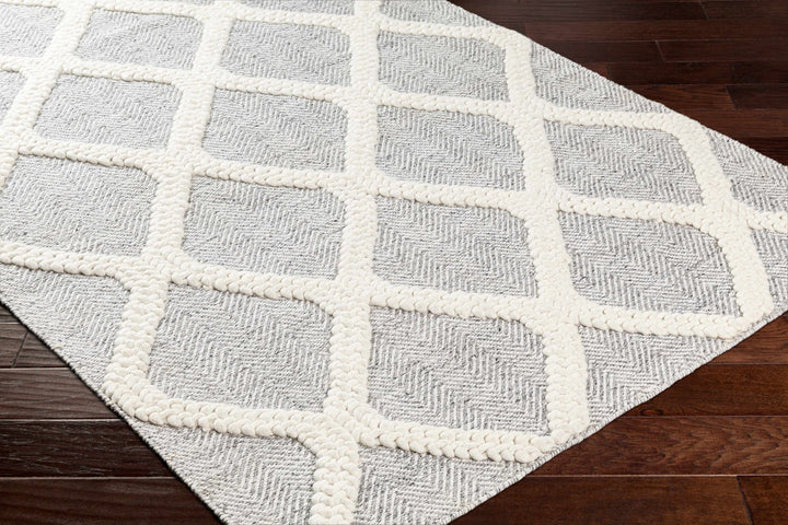 Della Trellis Pattern Ivory & Gray Hand Woven Wool Rug - The Rug Decor