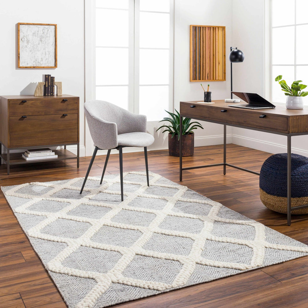 Della Trellis Pattern Ivory & Gray Hand Woven Wool Rug - The Rug Decor