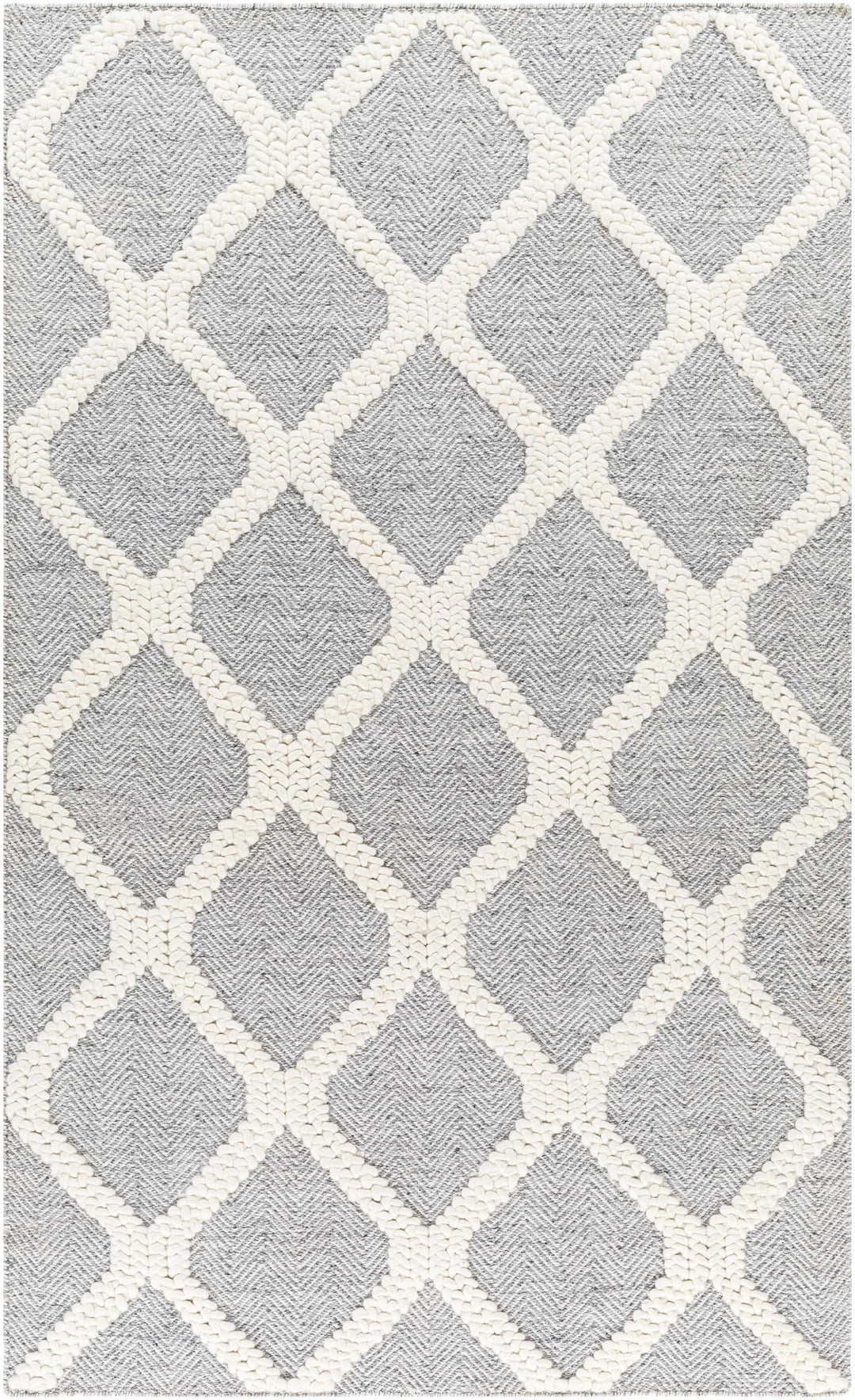 Della Trellis Pattern Ivory & Gray Hand Woven Wool Rug - The Rug Decor