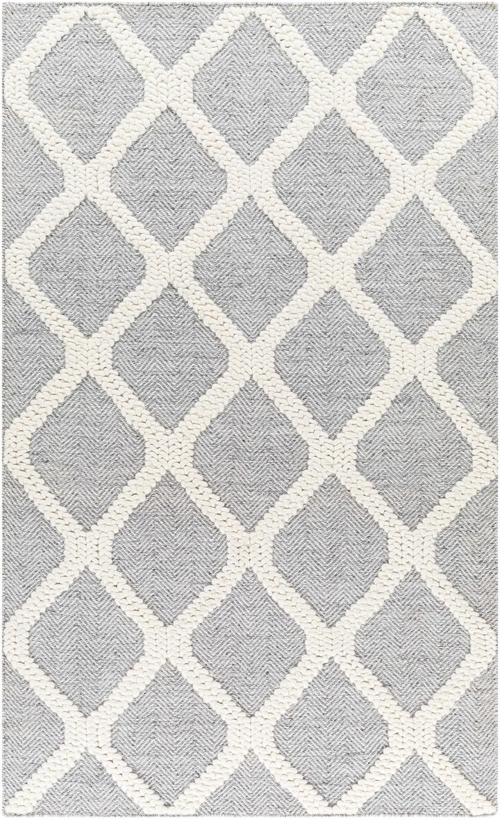Della Trellis Pattern Ivory & Gray Hand Woven Wool Rug - The Rug Decor