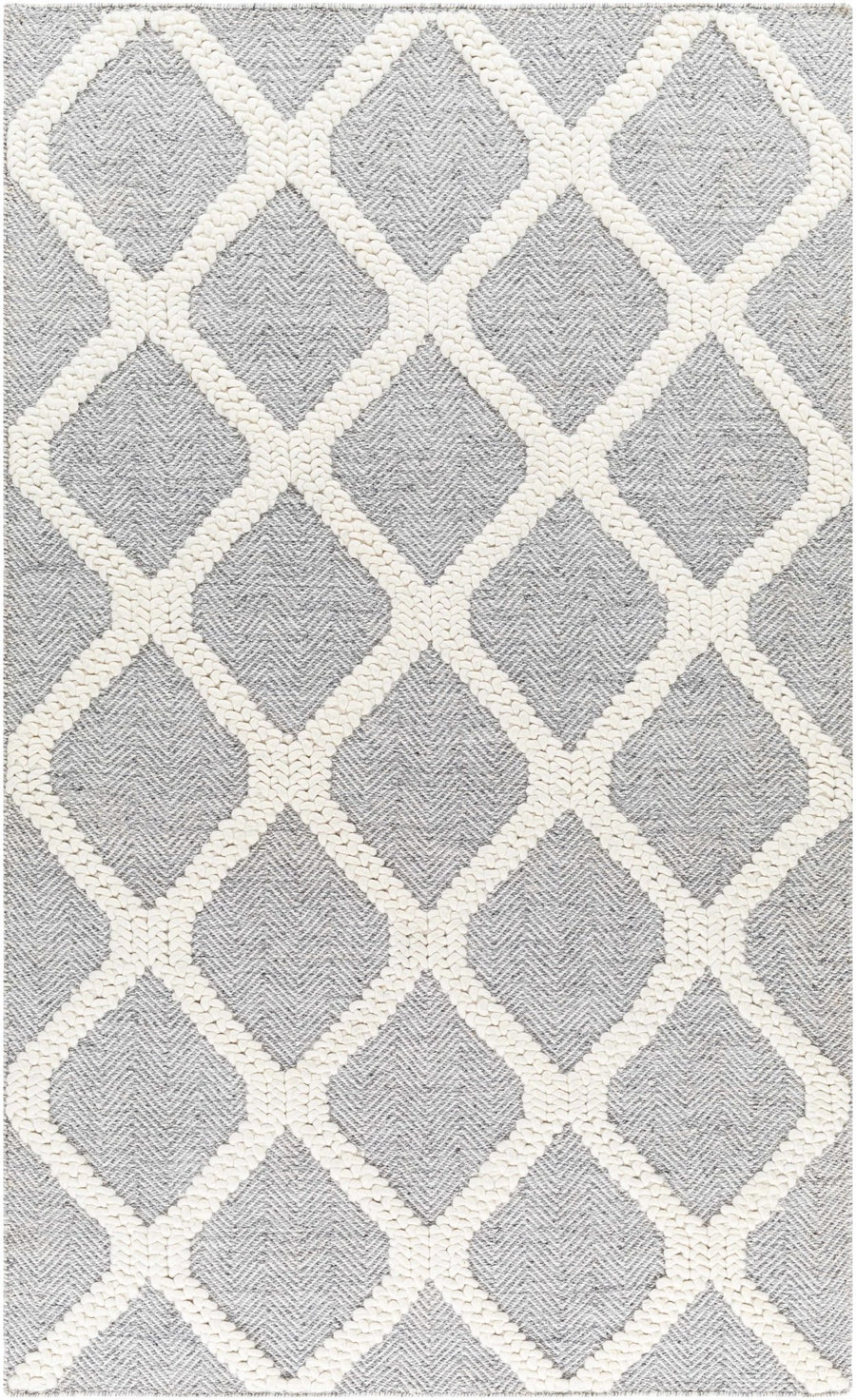 Della Trellis Pattern Ivory & Gray Hand Woven Wool Rug - The Rug Decor