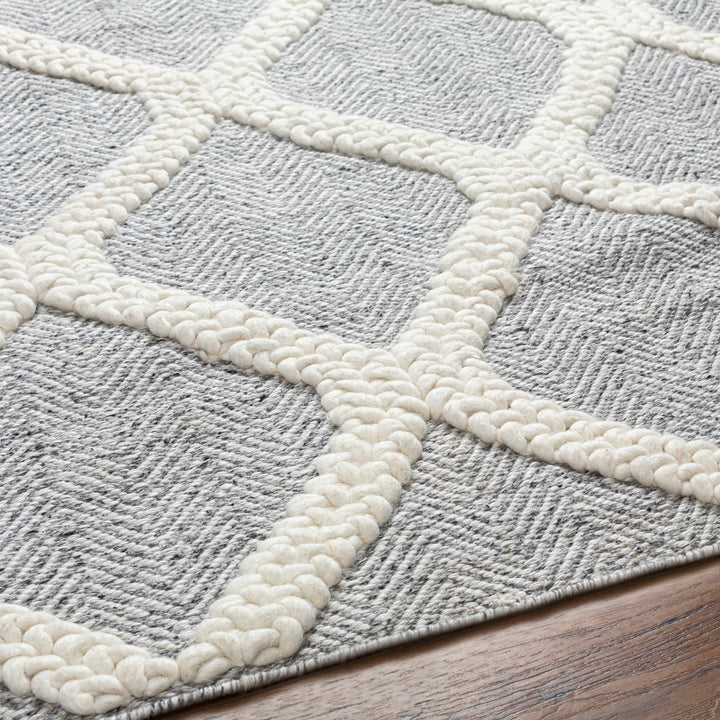 Della Trellis Pattern Ivory & Gray Hand Woven Wool Rug - The Rug Decor
