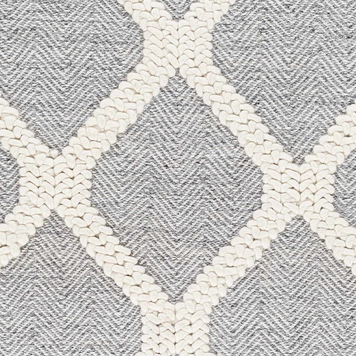 Della Trellis Pattern Ivory & Gray Hand Woven Wool Rug - The Rug Decor