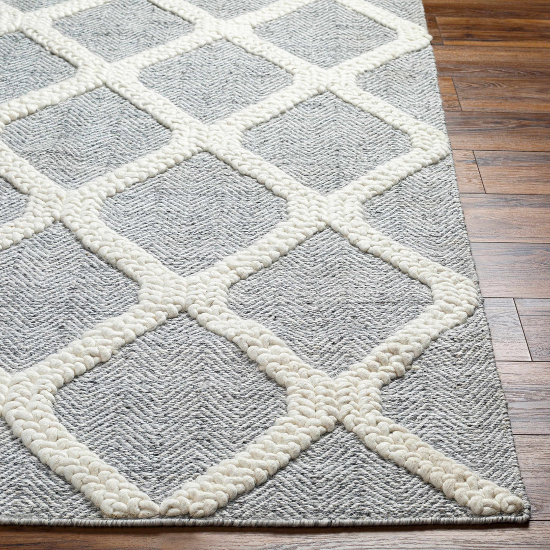 Della Trellis Pattern Ivory & Gray Hand Woven Wool Rug - The Rug Decor