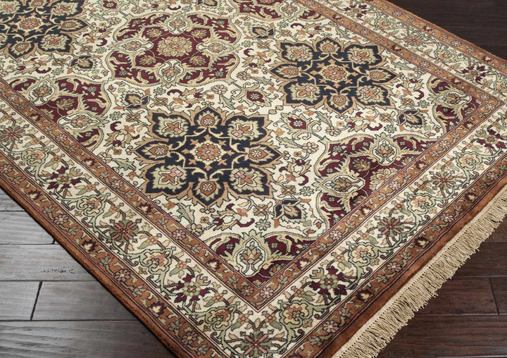Dellslow Traditional Style Beige And Brown Hand Knotted Area Rug