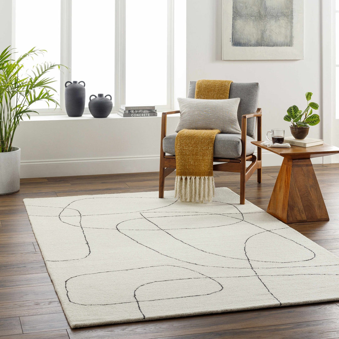 Deniz Contemporary Style Ivory And Black Wool Rug - The Rug Decor