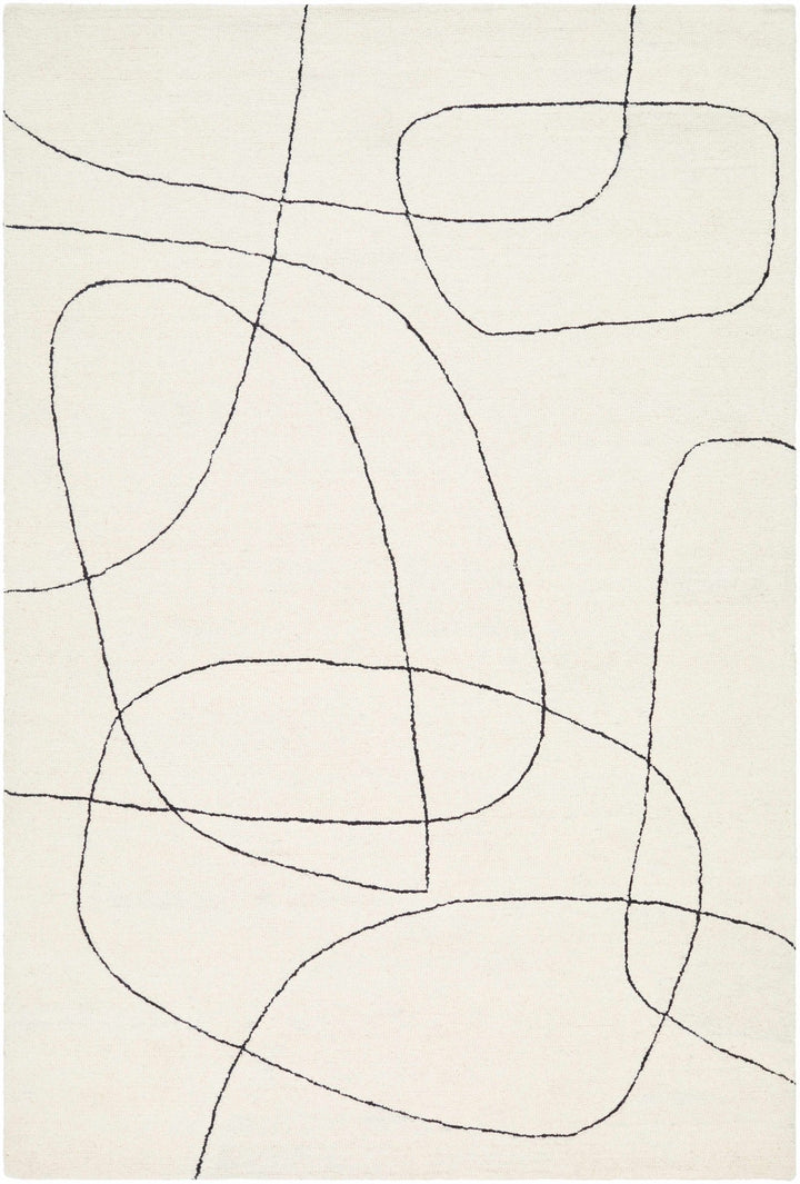 Deniz Contemporary Style Ivory And Black Wool Rug - The Rug Decor