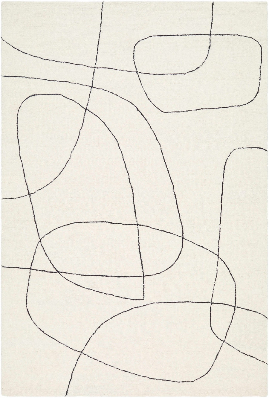 Deniz Contemporary Style Ivory And Black Wool Rug - The Rug Decor